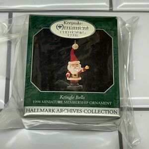 Vintage 1998 Hallmark Kringle Bells Santa Ornament Miniature Membership Club Box